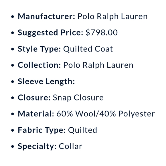 Polo by Ralph Lauren Long Quilted Wool Blend Coat Size XXL Color Grey - Picture 9 of 14